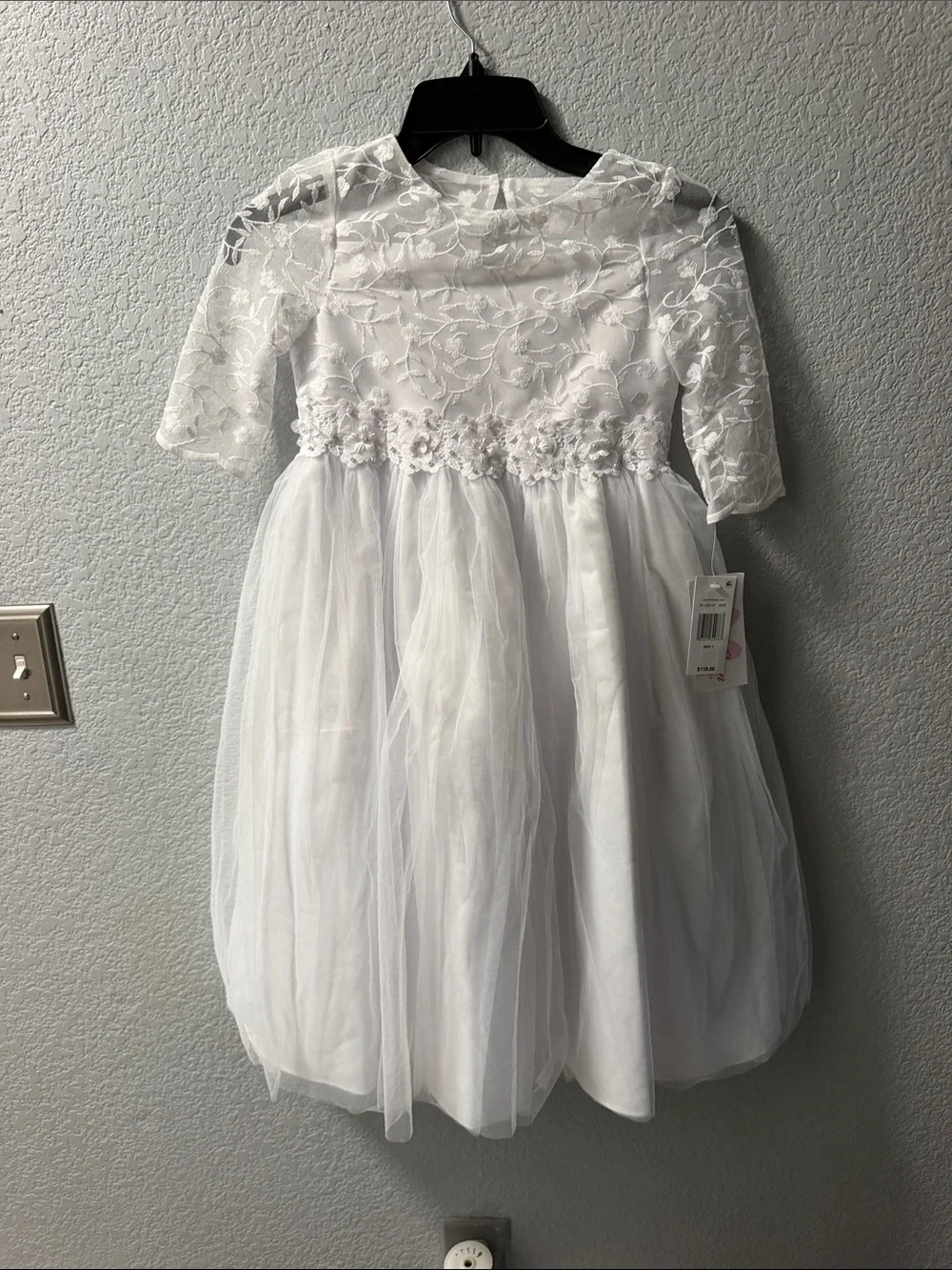 Bonnie Jean White Lace & Tulle Flower Waist Dress bautismo boda 15 años comunión